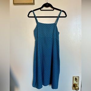 Fun and flirty blue and gold patterned sundress